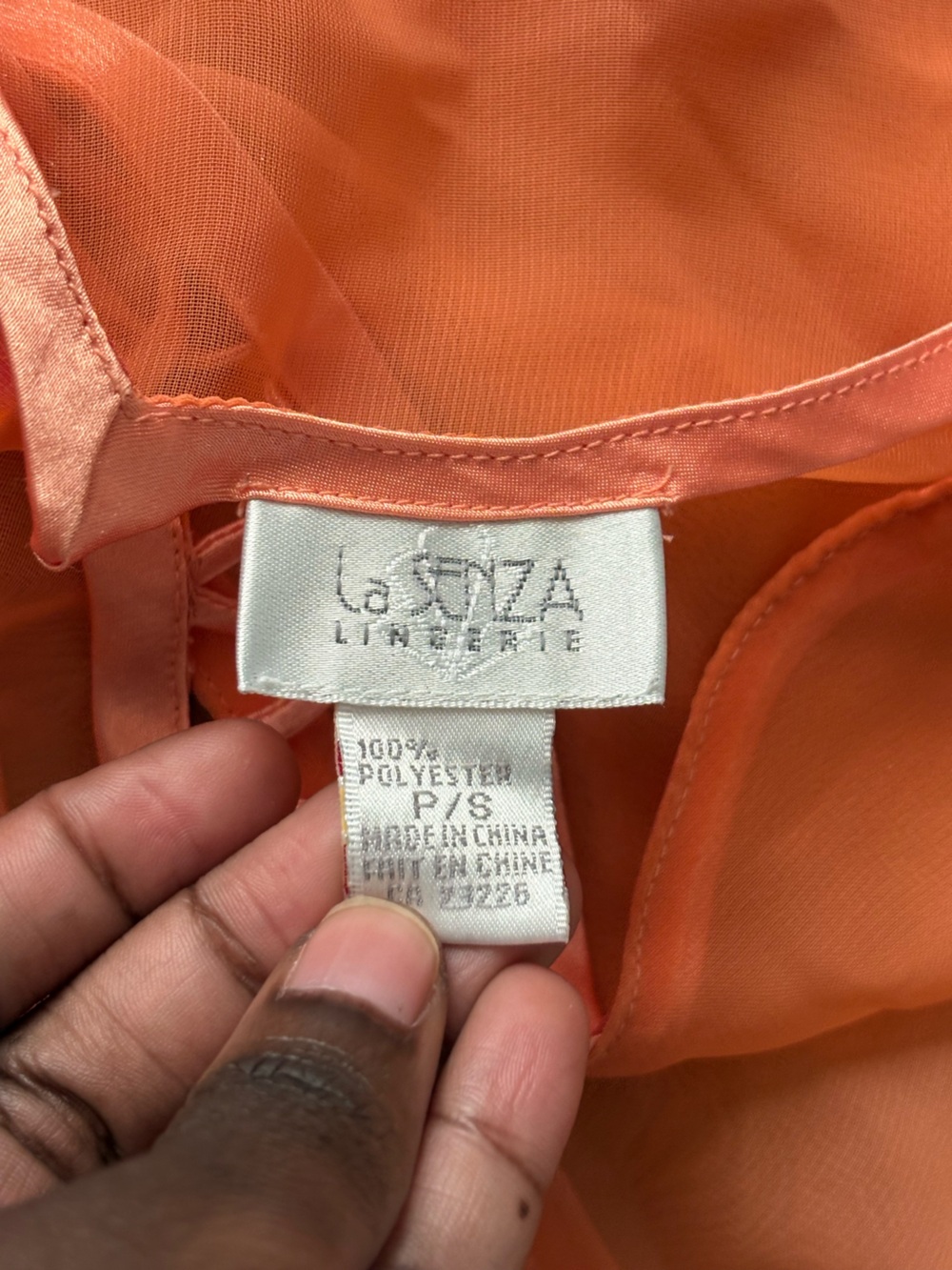 Y2K La SENZA Sheer Orange Chemise with Pink Floral Accents - Picture 2 of 3